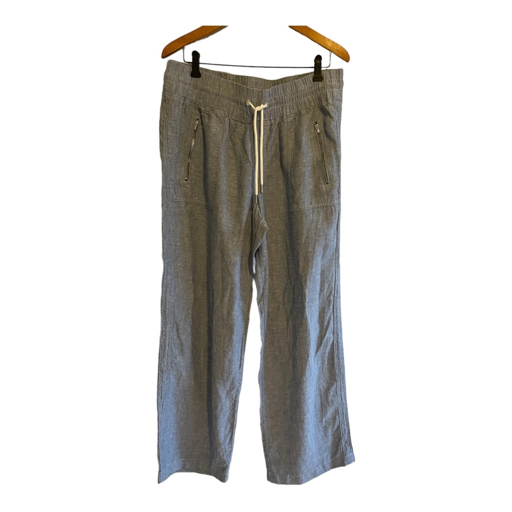 Athleta Cabo 100% Linen Pants Women's Size 14 Blue Wide Leg Pockets